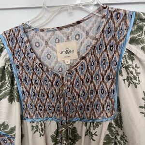 Umgee Women's Patterned Long Sleeve Dress - Green and Blue